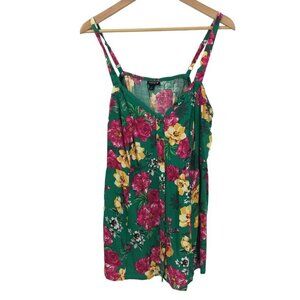 Torrid Floral Button Up Corset Laceup Tank Top Size 1X Plus Green Flower Pink